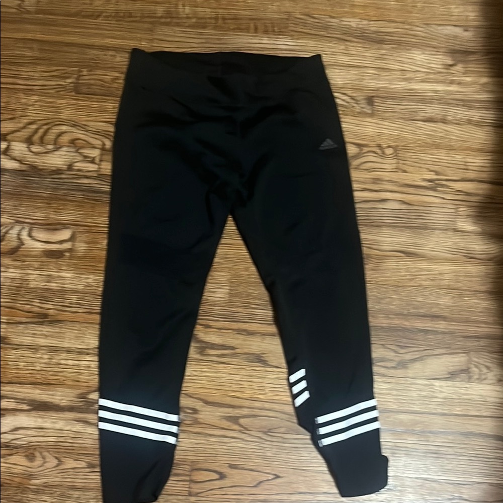 Adidas Black Leggings with White Stripe Detail